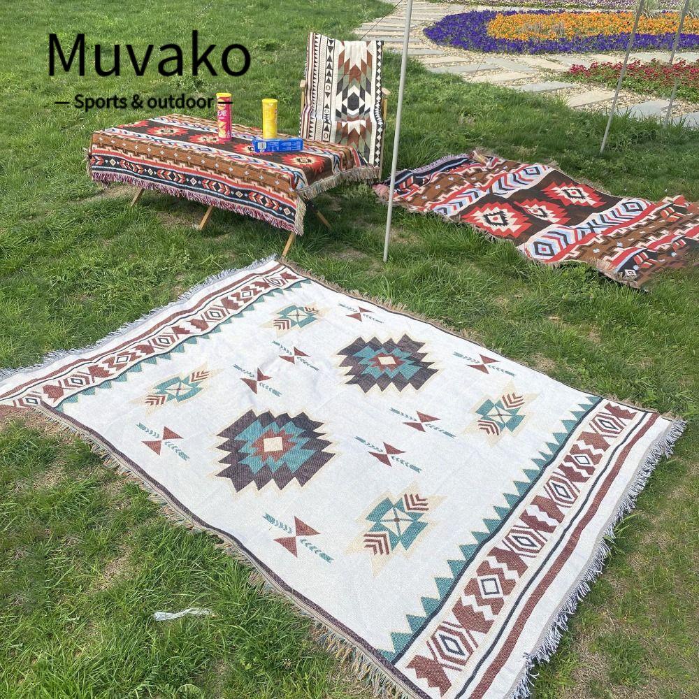 Muvako Thảm cắm trại, mô hình hình học thảm bãi biển dày, sợi polyester gió 90x150cm đạo cụ khăn trải bàn ngoài trời
