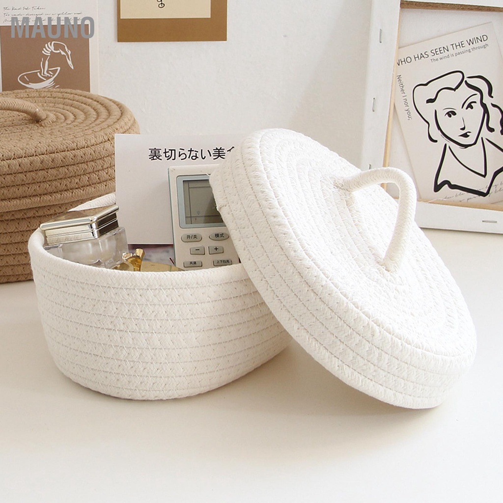 Mauno Máy Tính Để Bàn Hộp Bảo Quản Có Nắp Đậy Handmade Dây Cotton Giỏ Đựng Trang Điểm Đồ Lặt Vặt Ăn Kim