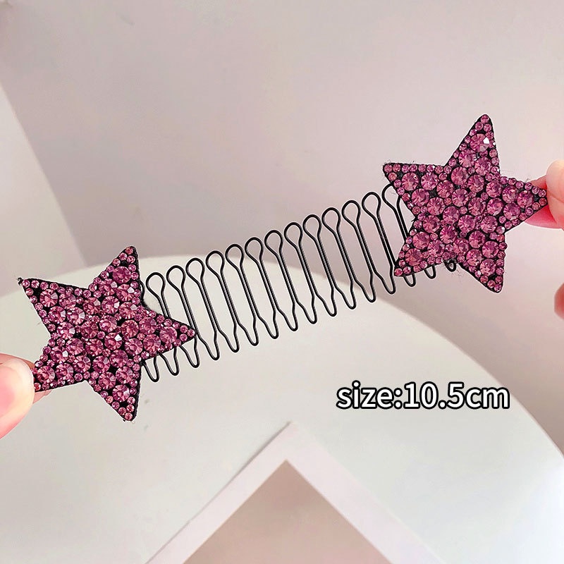 Lược cài tóc con chống rối Tàng Hình họa tiết ngôi sao đính đá phong cách hàn 10.5cm