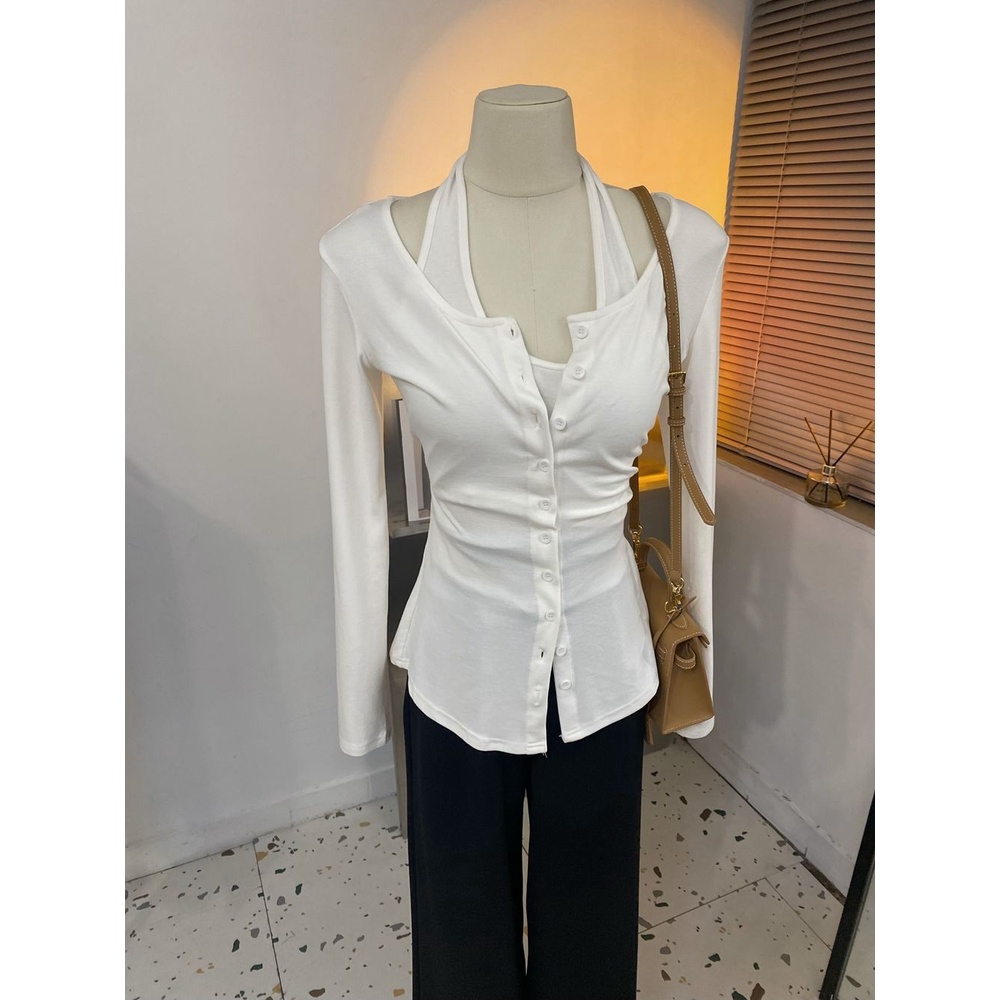 Áo Thun Hai Dây Giả Hai Lớp Dáng Ôm Phong Cách Hàn Quốc Dành Cho Nữ yxr3