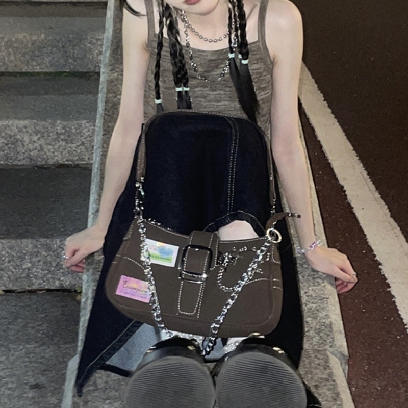 Túi Da PU Đeo Vai Phối Dây Xích Phong Cách Punk Dành Cho Nữ