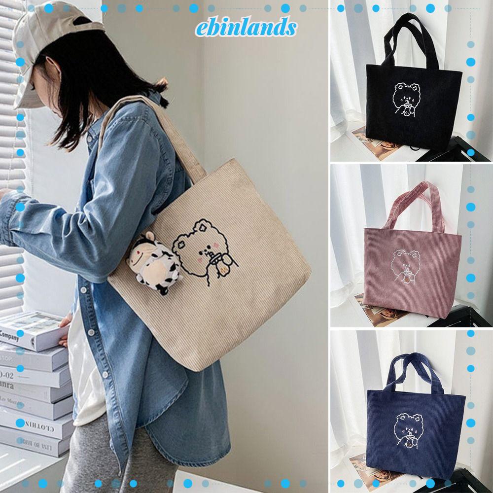 Túi Xách Vải Nhung Kẻ In Hoạ Tiết Hoạt Hình Phong Cách Thời Trang Anh Quốc