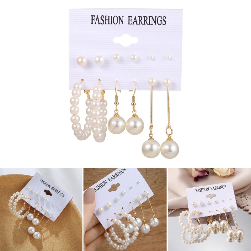 Set Bông Tai Mạ Vàng / Bạc Đính Hạt Giả Ngọc Trai