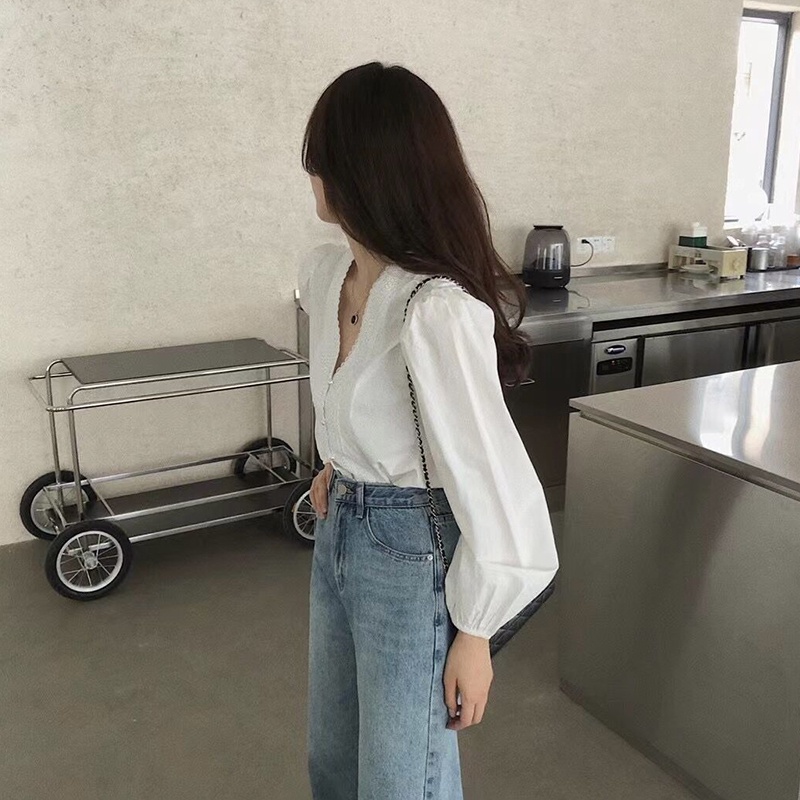 Áo Ren Cổ V Dài Tay Thời Trang Mùa Xuân Pháp Cổ Điển Dành Cho Nữ 2023