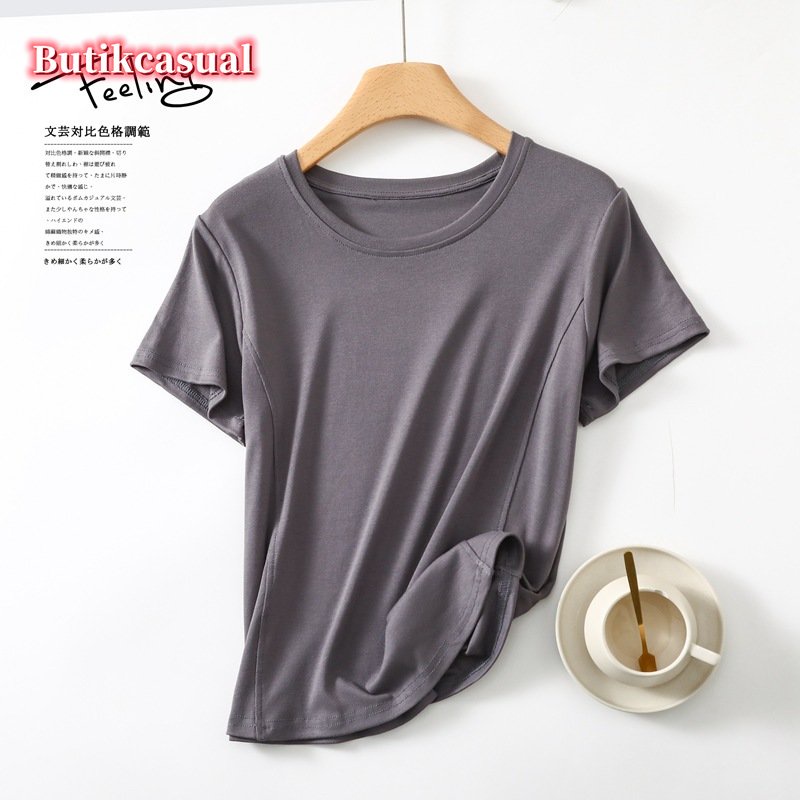 Áo Thun Cotton Mỏng Cổ Tròn Ghép Nối Thời Trang Mùa Hè 2023 Cho Nữ