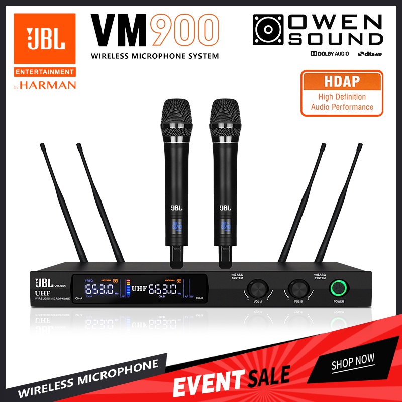 micro không dây JBL VM-900 UHF Tần số nổi mic kim loại hát karaoke microphone Bốn ăng-ten nhận khoảng cách 200 mét Lõi m