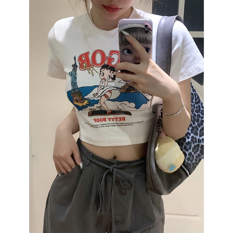 Áo Thun Nữ Ngắn Tay Hở Vai Phong Cách Mỹ Ngọt Ngào