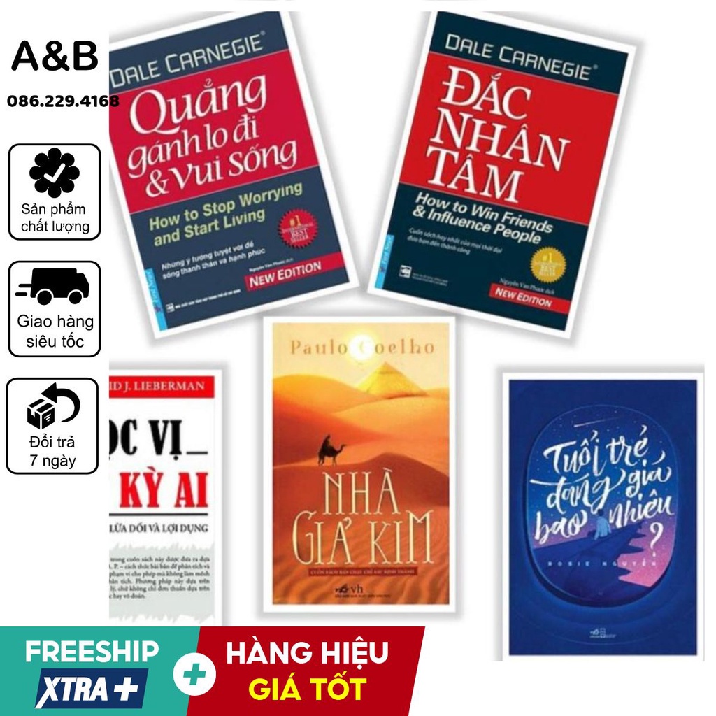 Đắc nhân tâm, Quẳng gánh lo,Đọc vị bất kỳ ai, Nha gia kim, Tuổi trẻ đáng giá bao nhiêu(Lẻ,bộ^ tuỳ chọn)) | Xả kho - Bản