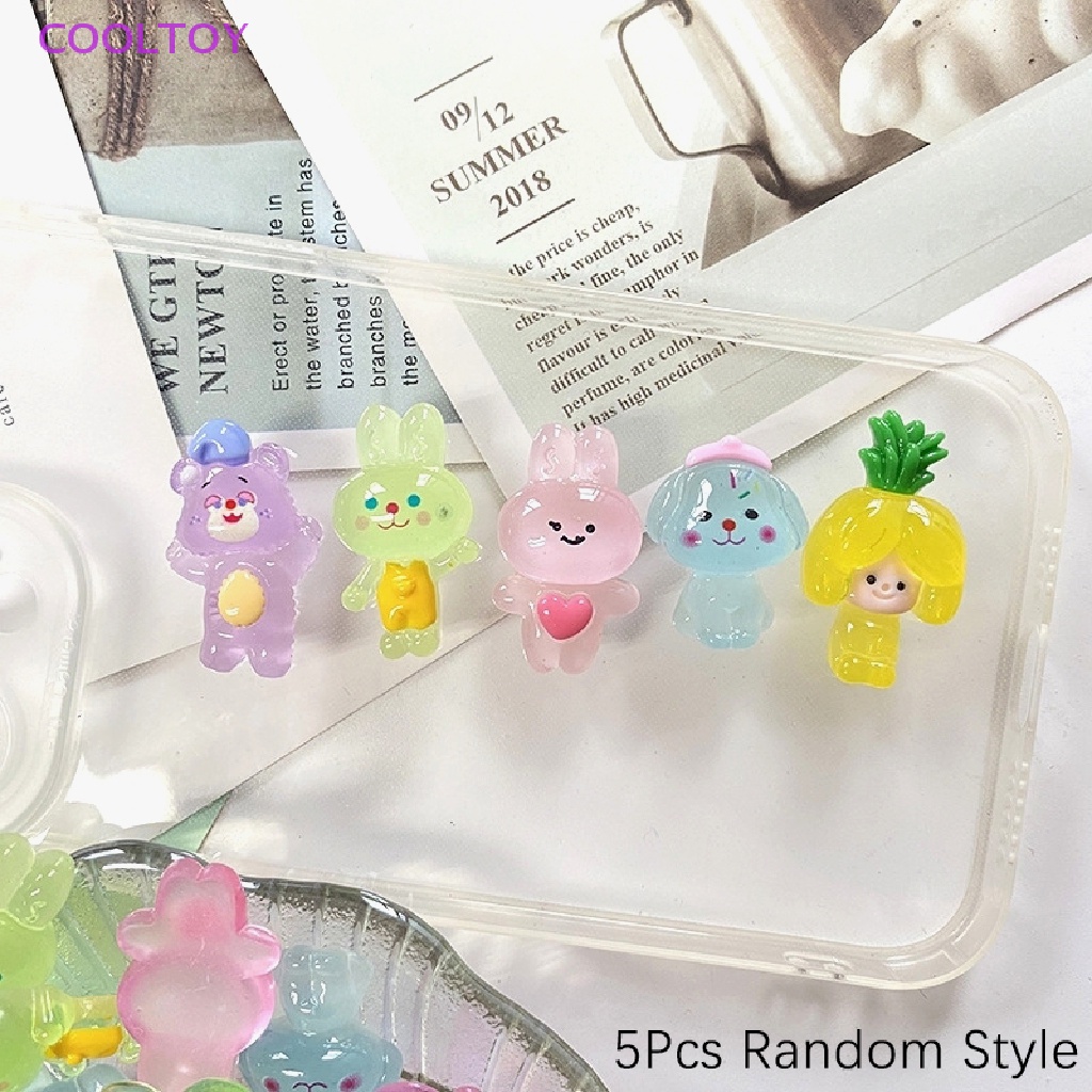 Set 5 Tượng Thỏ / Gấu Hoạt Hình Dạ Quang Trang Trí Ốp Điện Thoại DIY