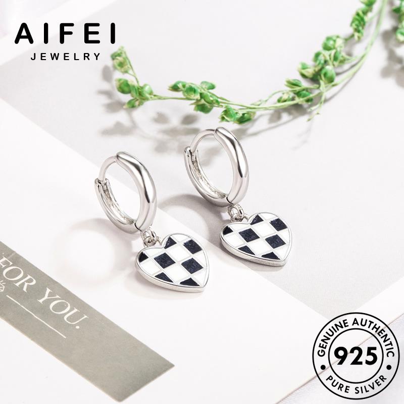 AIFEI JEWELRY hàn 925 phụ thật bông tai khuyên bạc trang xỏ bản cao trắng tròn kiện nữ nguyên tua đen thời vành sức cấp Thời lưới quốc E696