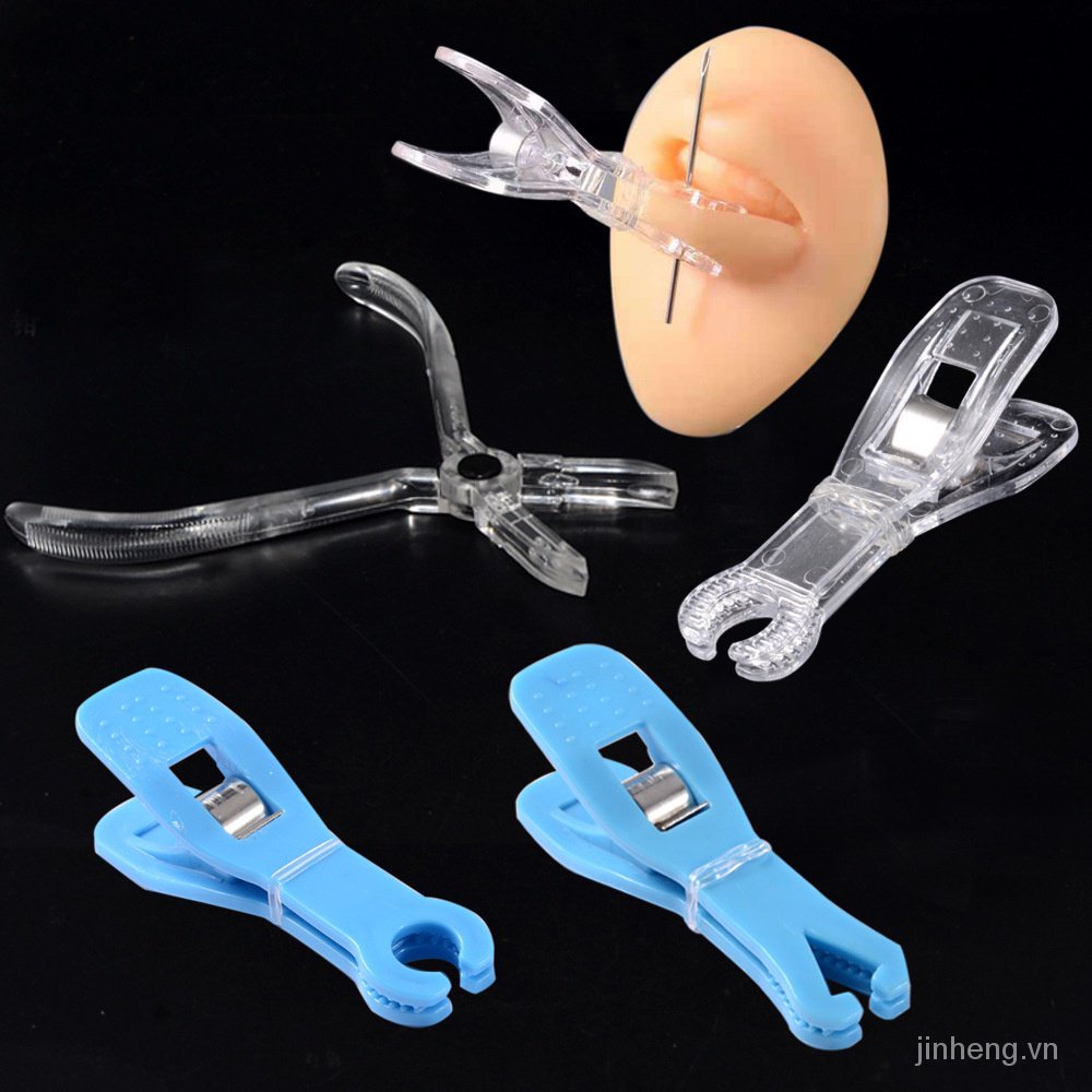 Kìm Bấm Lỗ Xỏ Khuyên Tai Bằng Acrylic Trong Suốt Hình Tròn / Tam Giác Khử Trùng