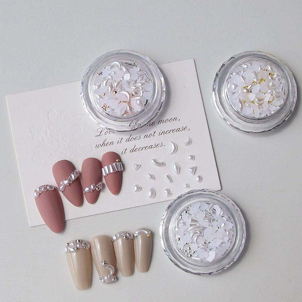 Phụ Kiện Trang Trí Móng Tay Hình Mặt Trăng Mini Màu Trắng Xinh Xắn Charms