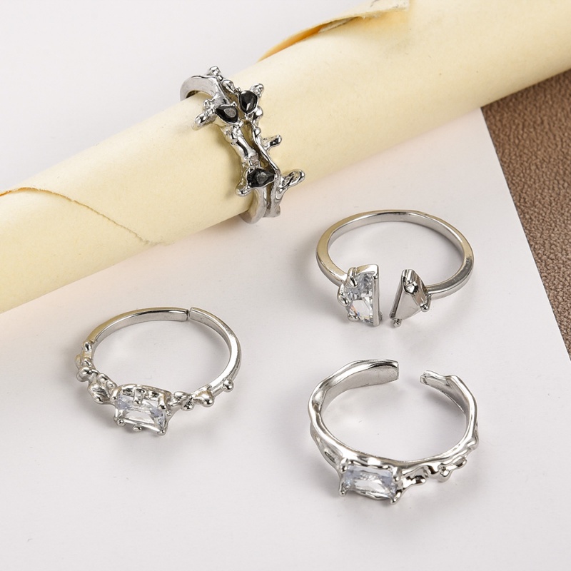 Nhẫn Hở Đính Đá Màu Sắc Đơn Giản Phong Cách Punk Hip Hop Cho Nam Và Nữ