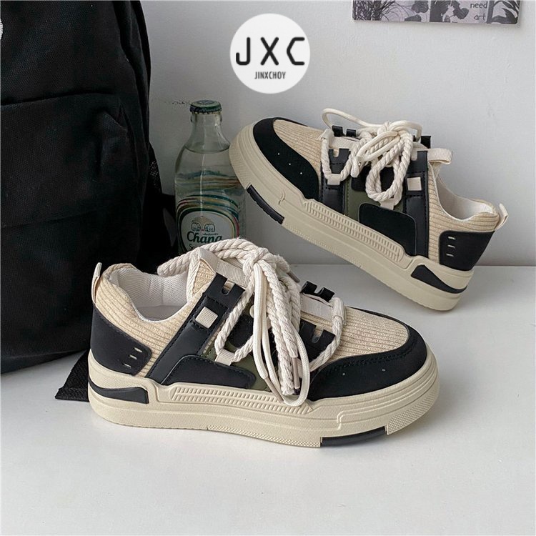 JINxCHOY Giày Thể Thao Mũi Tròn Cột Dây Phối Màu Thời Trang