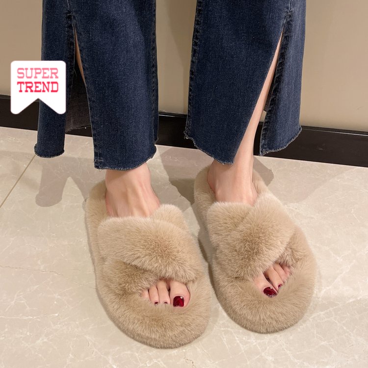 4CM Dép Lông Xù Dày Dặn Mũi Tròn Ấm Áp Thoải Mái Thời Trang Mới