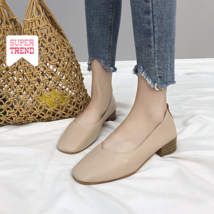 Giày Da Mềm Đế Vuông Thời Trang Cho Nữ