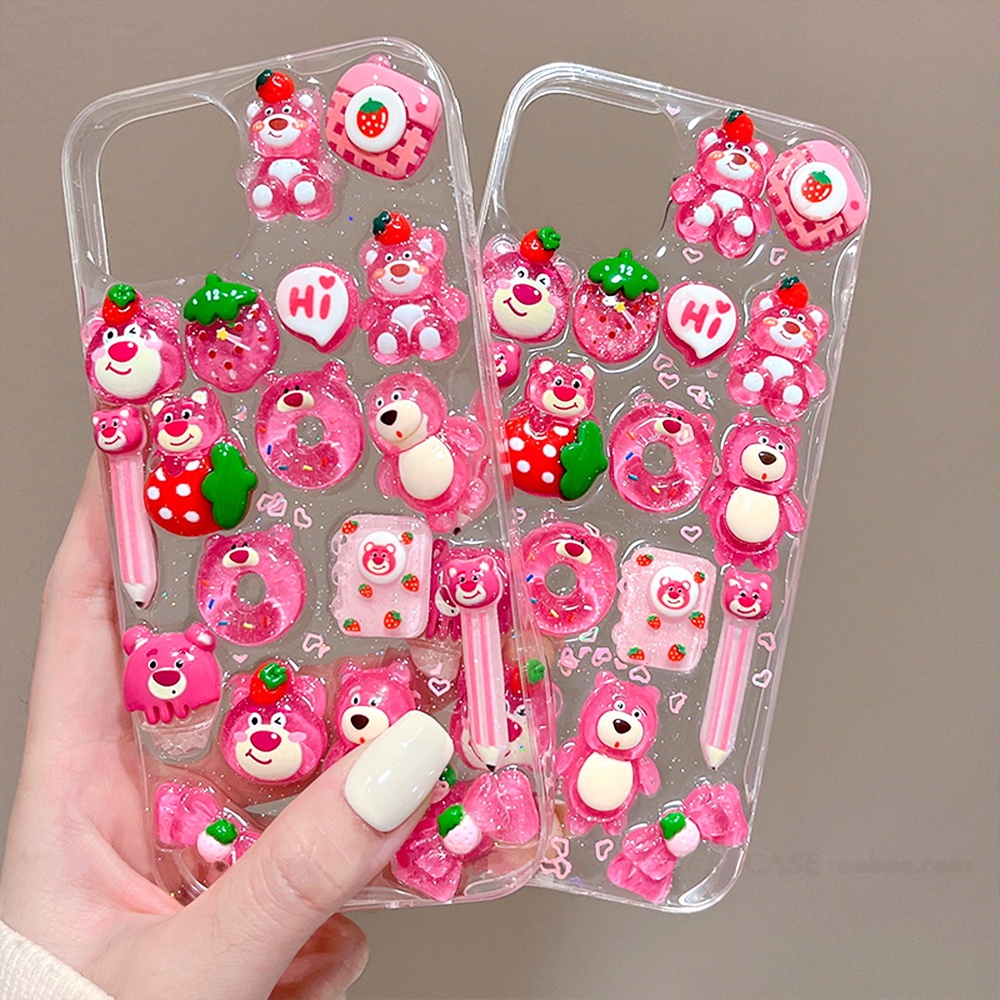 Ốp Điện Thoại TPU Mềm Hình Gấu / Dâu Tây 3D Lấp Lánh Chống Rơi / Trượt Cho IPhone 11 12 13 14 Pro Max