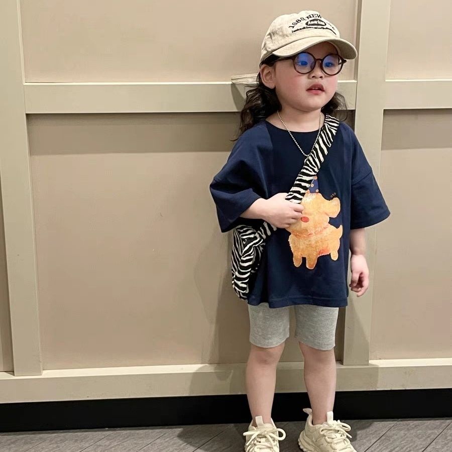 Áo Thun Cổ Tròn Dáng Rộng In Hoạt Hình Phong Cách Hàn Quốc Thời Trang Mùa Hè Xinh Xắn Cho Bé Gái