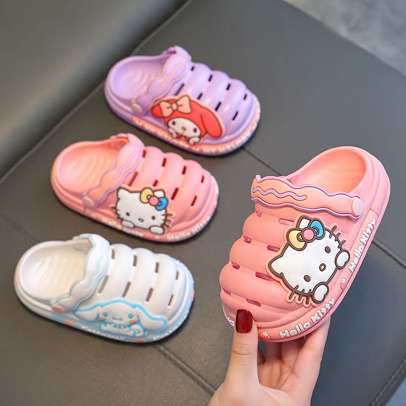 Xăng đan Đế Mềm Có Lỗ Thoáng Khí In Hình Mèo kitty / Cún Thời Trang Đi Biển Cho Bé Gái