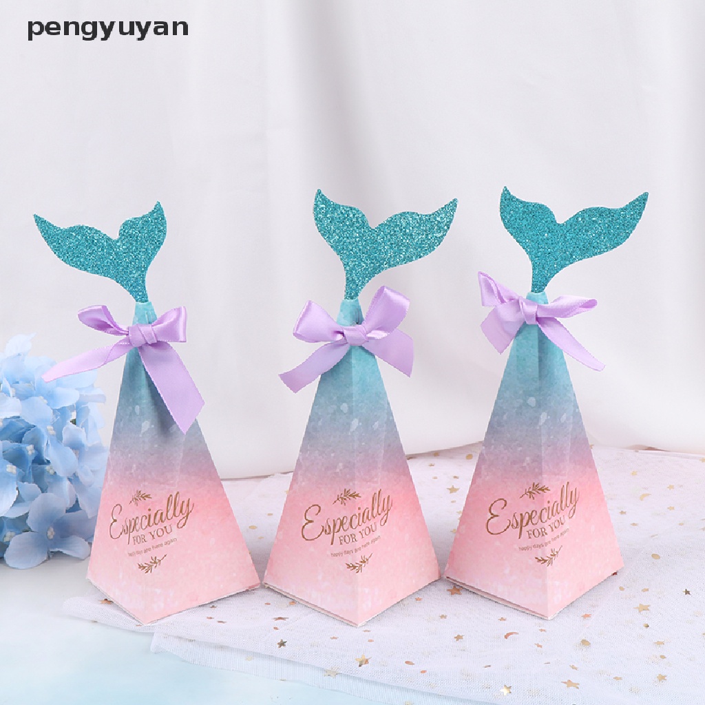 [pengyuyan] Set 10 Hộp Đựng Kẹo Hình Đuôi Cá Thắt Nơ Nhiều Màu Sắc Làm Quà Cưới [Mới]