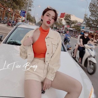 Áo croptop cổ yếm chất thun gân hàng chuẩn đẹp