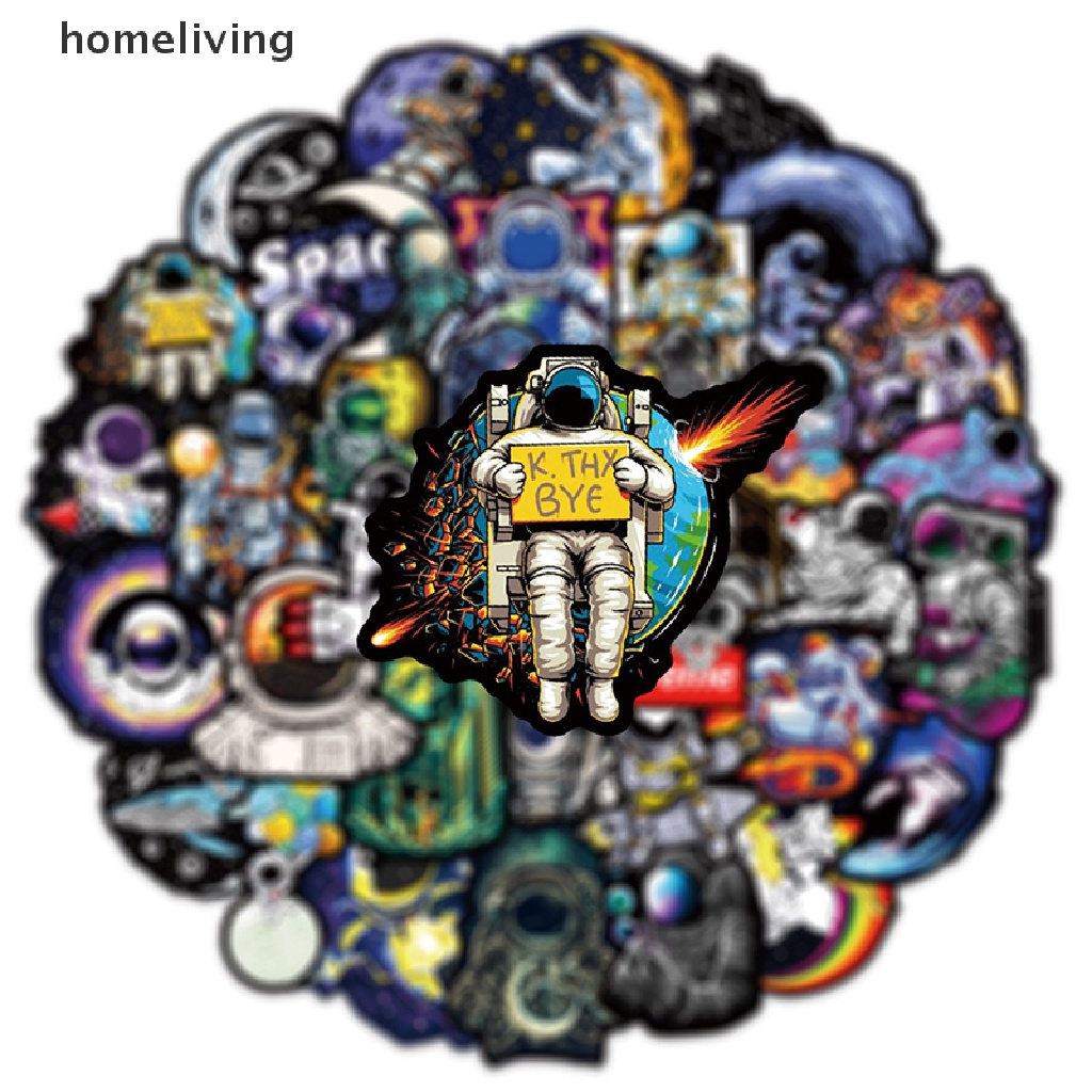 Bộ 50 Miếng Dán Họa Tiết Phi Hành Gia Hoạt Hình Trang Trí Ván Trượt DIY