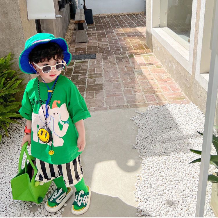 Áo Thun Ngắn Tay In Hình Voi Và Chữ Đơn Giản Phong Cách Hàn Quốc Thời Trang Mùa Hè Mới Cho Bé Trai