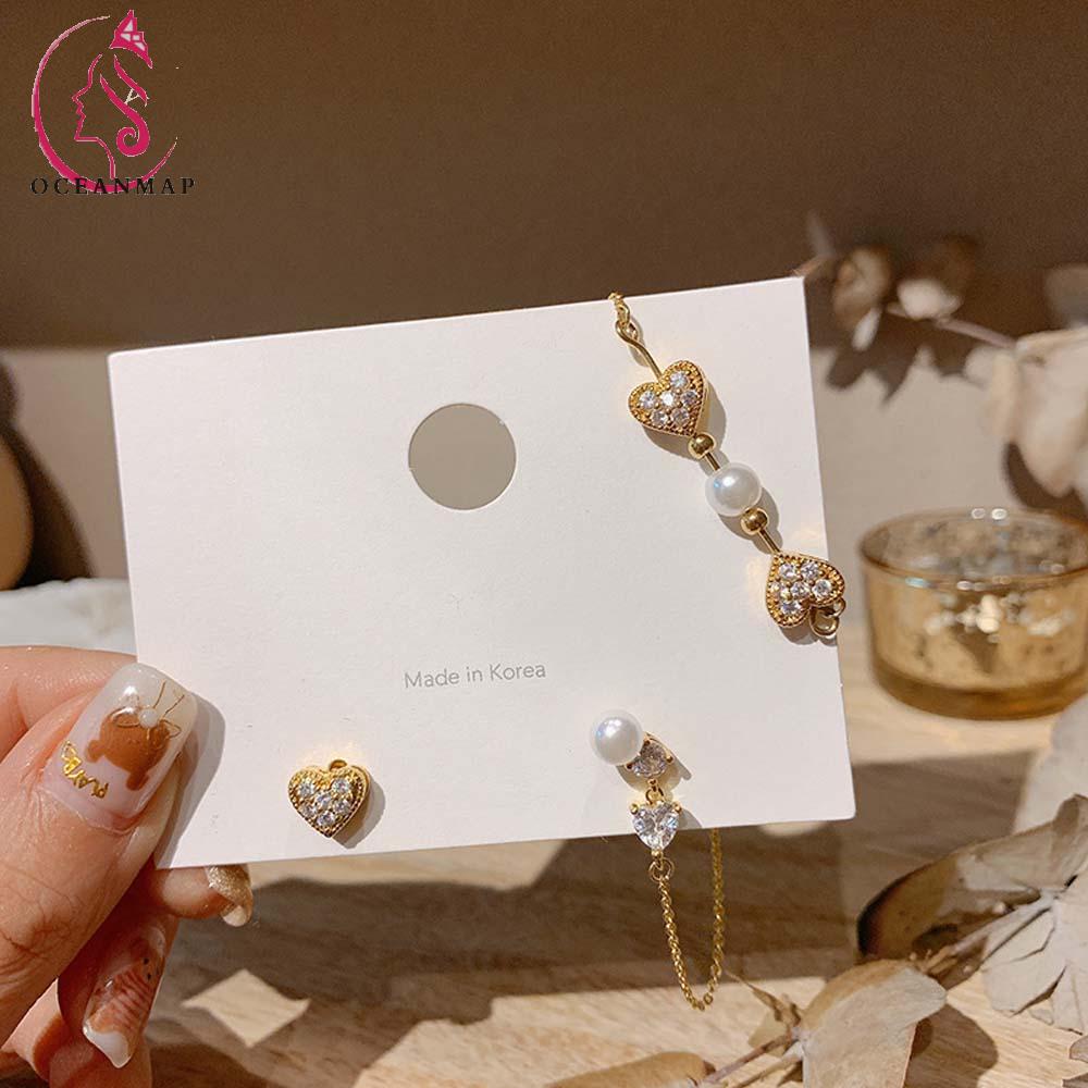 Bông Tai Thời Trang Hình Trái Tim Không Đối Xứng Nhiều Màu Cho Nữ 925