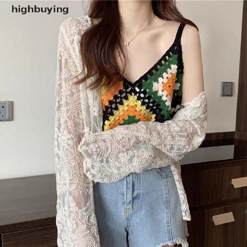 Áo Hai Dây Dệt Kim Cổ Chữ V Thêu Họa Tiết Phong Cách Retro Cho Nữ