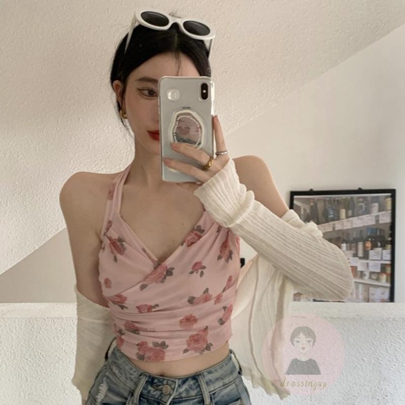 Áo Nữ Không Tay Cổ Chữ V In Hoa Thời Trang Quyến Rũ