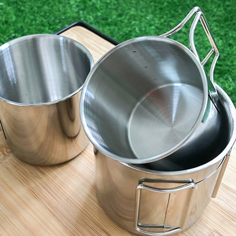 Cốc Uống Nước Bằng Thép Không Gỉ Có Tay Cầm Có Thể Gấp Gọn Tiện Dụng