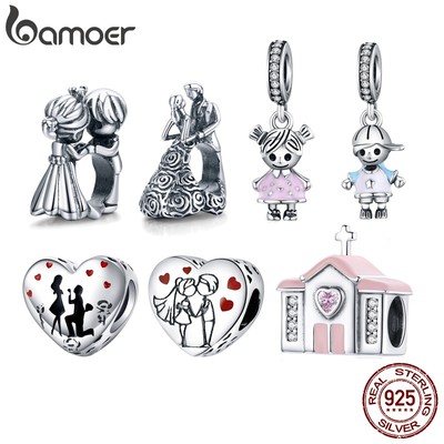 Hạt phụ kiện BAMOER bạc sterling S925 nhiều kiểu dáng thời trang làm vòng tay DIY