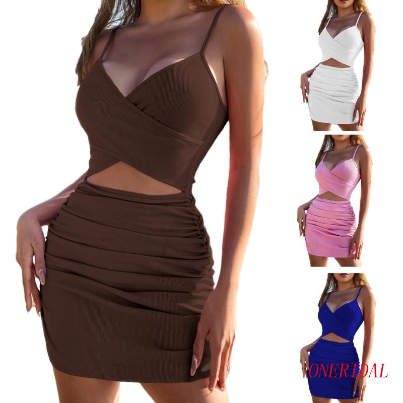 Đầm Hai Dây Ngắn Ôm Dáng Thiết Kế Khoét Eo Gợi Cảm Cho Nữ