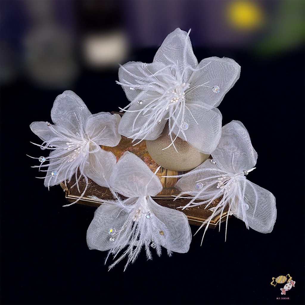 YADORNOS Bộ Trâm Cài Tóc Màu Trắng Họa Tiết Hoa Xinh Xắn Thời Trang Cho Nữ