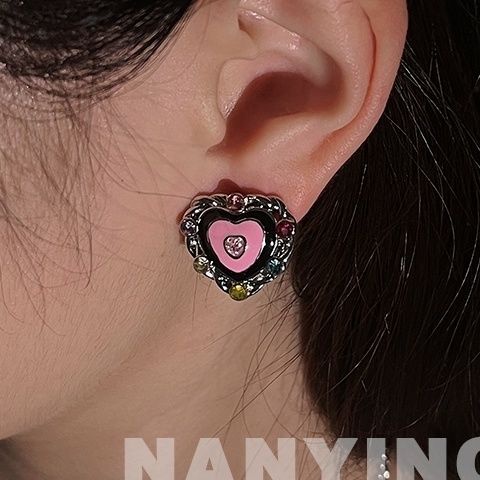 Bông Tai Hình Trái Tim Đính Đá Nhiều Màu Sắc Phong Cách Cổ Điển Thời Trang Cho Nữ