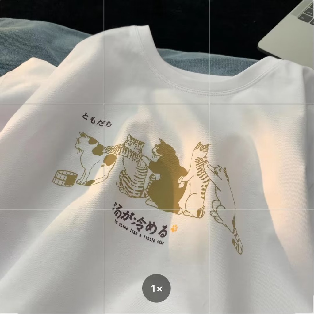 Áo Thun Cotton Tay Ngắn In Họa Tiết Mèo Hoạt Hình Phong Cách Mỹ Chất Lượng Cao