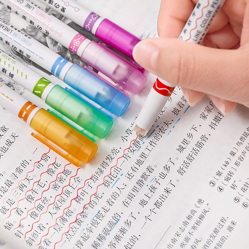 Set 6 Bút Đánh Dấu Dạng Cong Màu Pastel Dành Cho Học Sinh / Văn Phòng