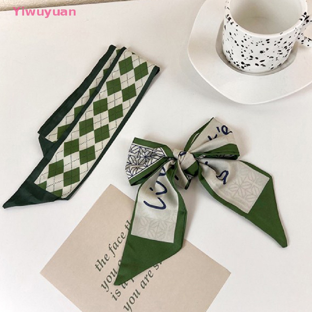 < Yiwuyuan > Khăn Choàng Lụa Voan Dài Ôm Dáng In Họa Tiết Hình Học Và Chữ Cái Hình Học Màu Xanh Lá