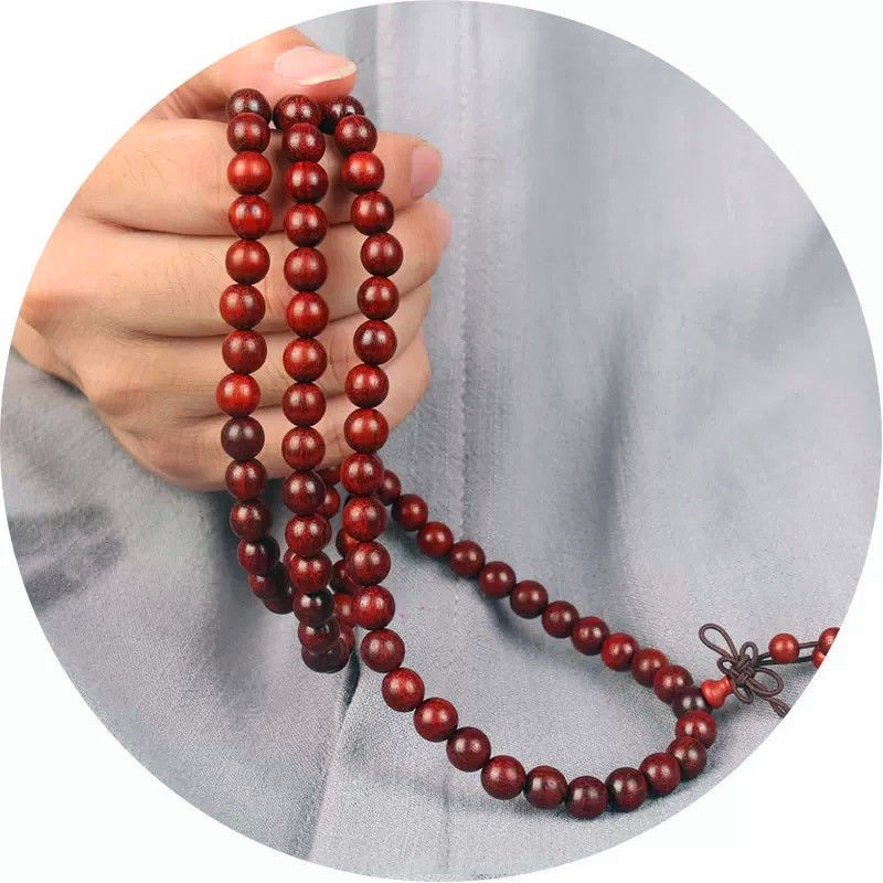 Vòng Tay Hạt Gỗ Đàn Hương Màu Đỏ / Xanh Lá Phong Cách Phật Giáo
