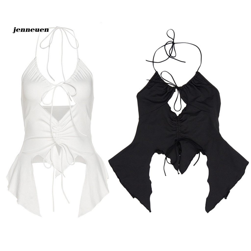 Jen Shirring Font Áo Croptop Quấn Ngực Không Đối Xứng Viền Rỗng Gợi Cảm Cho Nữ