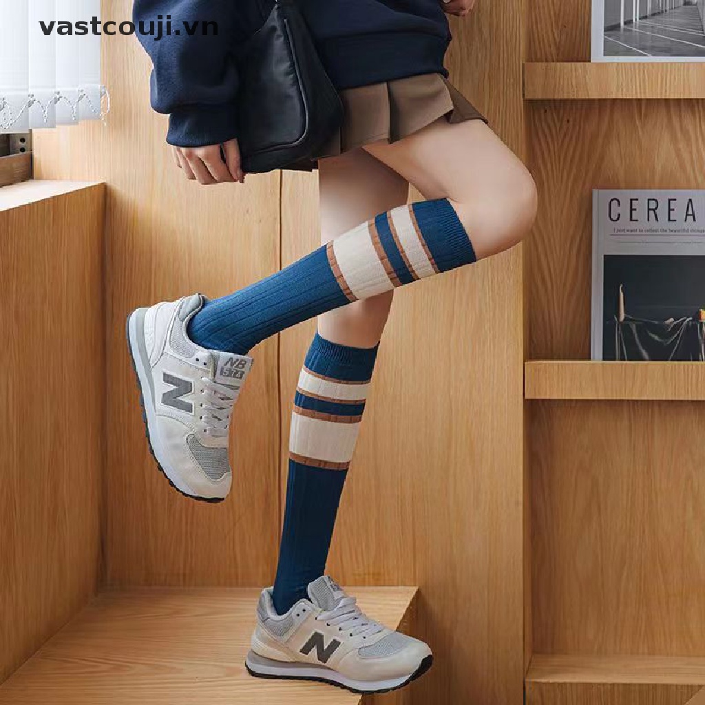Vớ Dài Qua Gối Mỏng Thoáng Khí Thoải Mái Họa Tiết Kẻ Sọc Nhiều Màu Sắc Cho Nữ