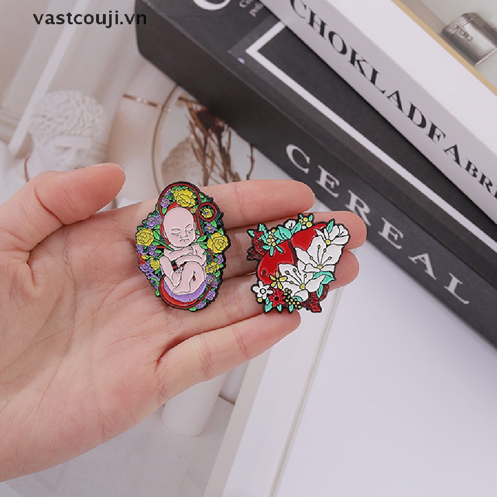 Huy Hiệu Cài Áo Bằng Hợp Kim Tráng Men Họa Tiết Hoa Trái Tim Bộ Não VASTJI