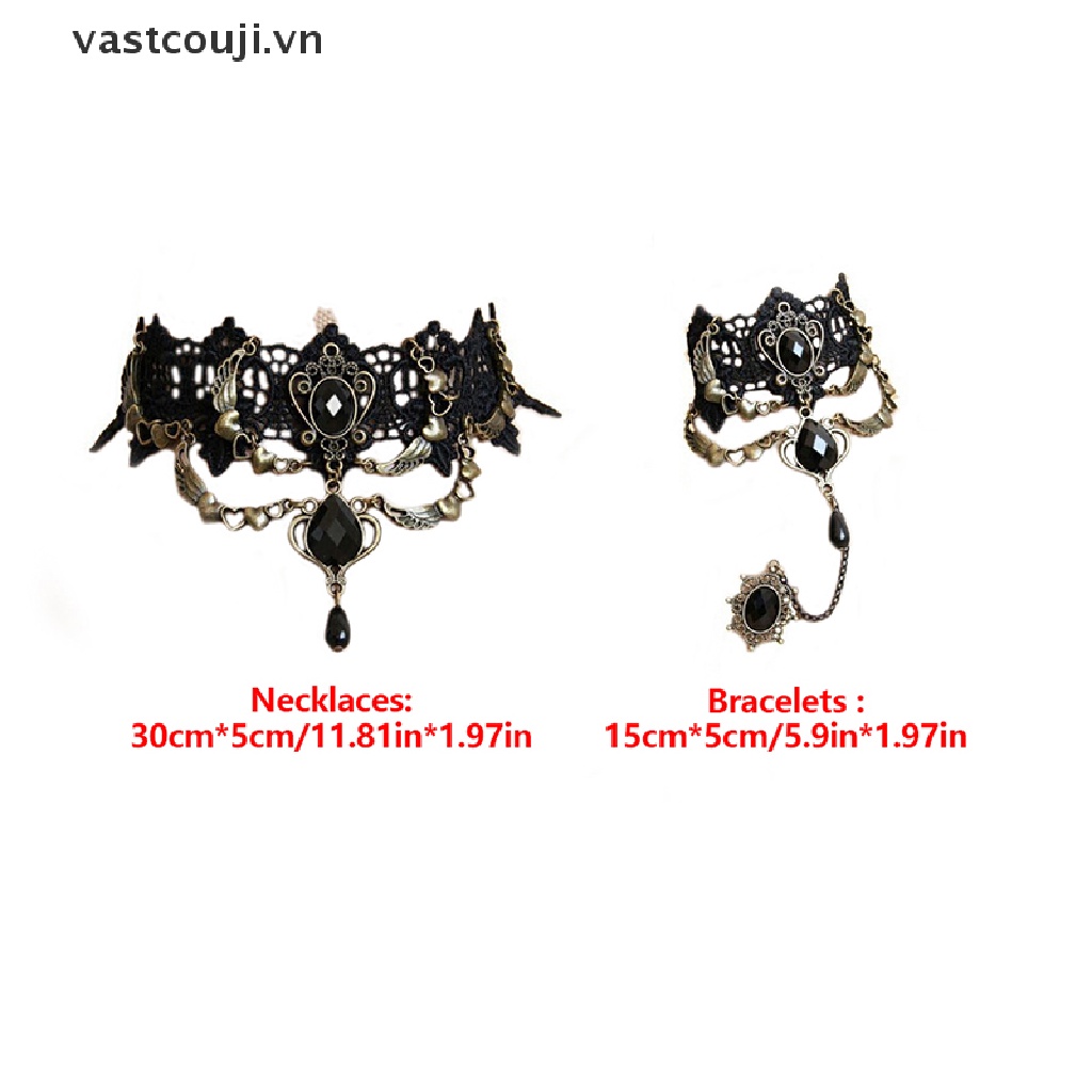 Vòng Cổ Choker Vải Ren Màu Đen Đính Đá Pha Lê Gợi Cảm VN