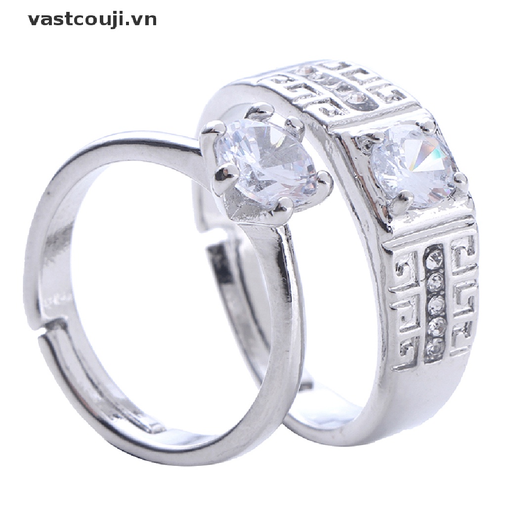 1 Cặp Nhẫn Đính Hôn Đính Đá Pha Lê Có Thể Điều Chỉnh Kích Thước