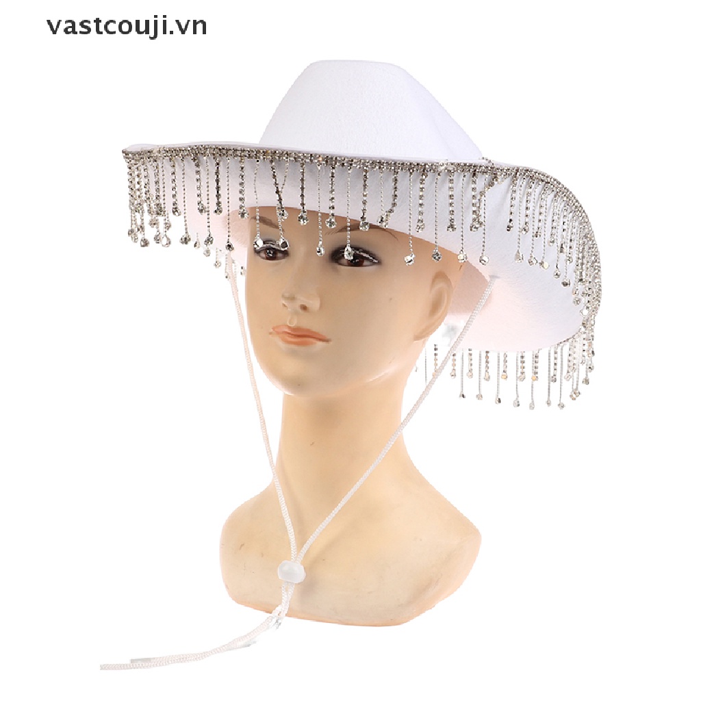 Mũ Cao Bồi Màu Trơn Đính Đá Phối Dây Rút Thời Trang Cho Nữ