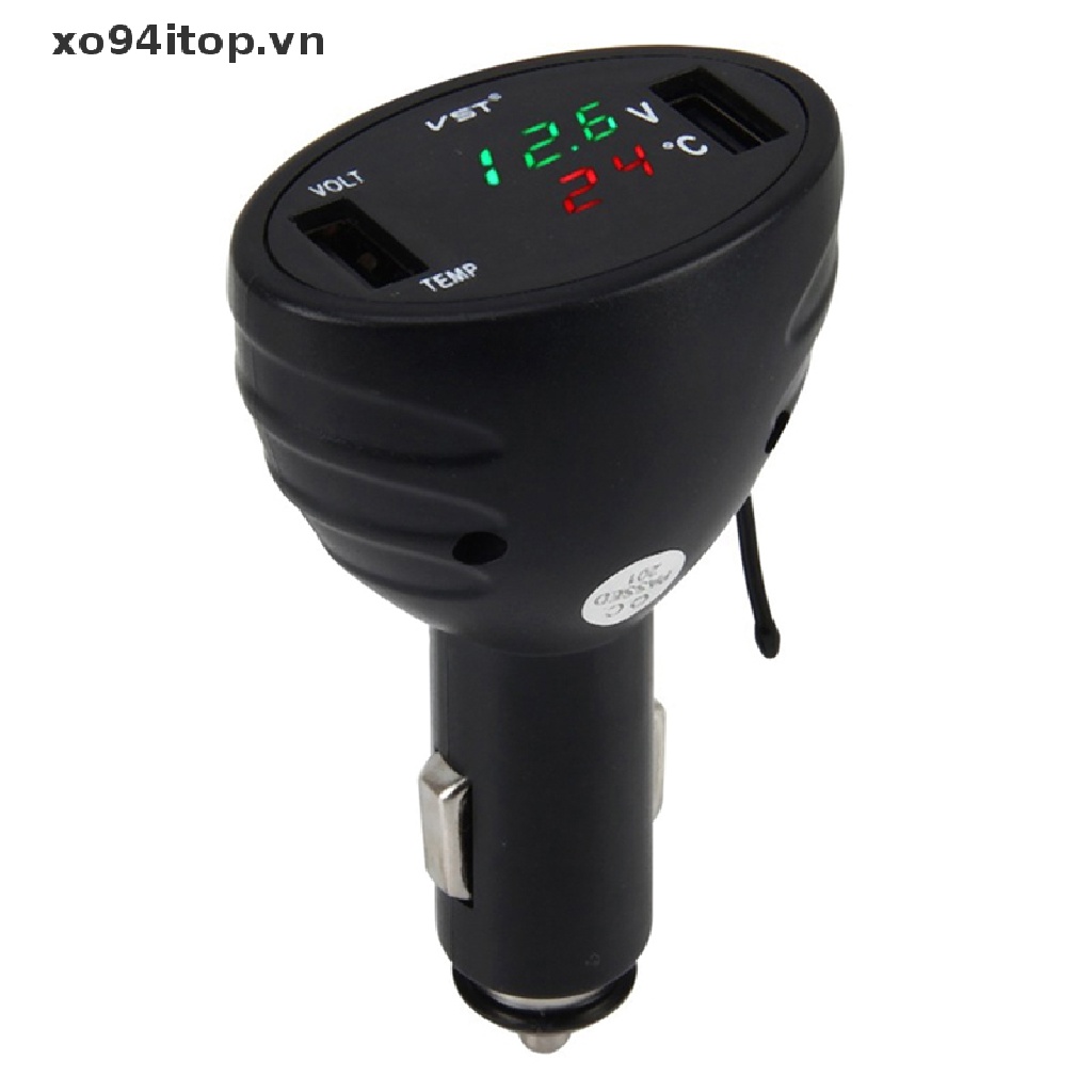 Vôn Kế Kỹ Thuật Số Hai Cổng USB 12V / 24V Có Đèn LED Cho Xe Hơi