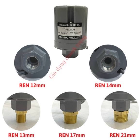 Rơ le máy bơm tăng áp, Rơ le máy bơm nước kiểu ren ngoài 12, 13, 14, 17, 21mm