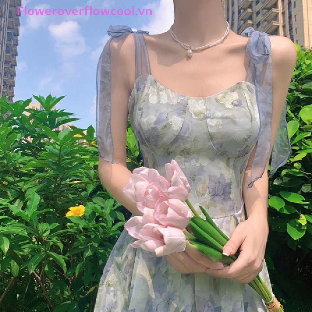 Đầm Midi Hai Dây In Hoa Phong Cách Vintage Thanh Lịch Cho Nữ