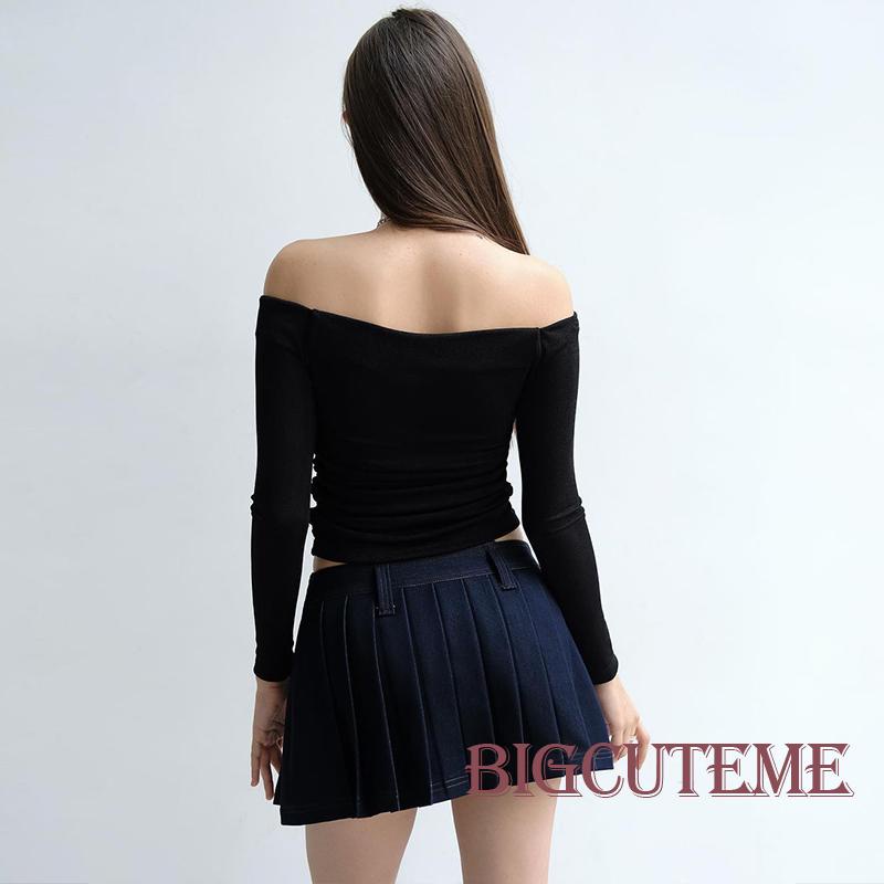 Áo Sơ Mi Tay Dài Trễ Vai Màu Trơn In Họa Tiết Hoa Thời Trang Xuân Hè Xinh Xắn Cho Nữ