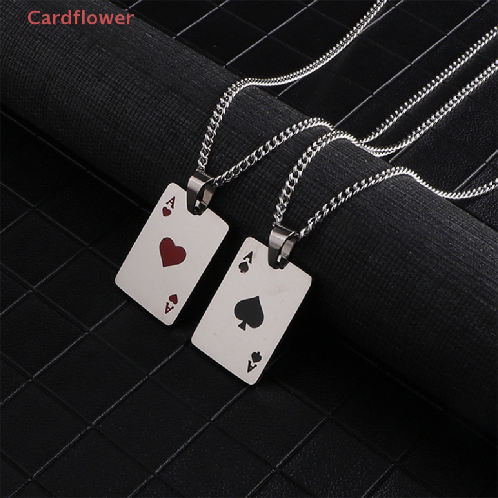 Vòng cổ Thép Titan Mặt Hình Lá Bài Poker Lucky Ace of Spades Màu Đỏ Đen Bạc Thời Trang Cho Nam